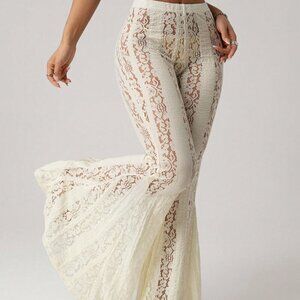 Sexy Women's  Full Lace Exaggerated Flared Leg Skinny Tight fit pants